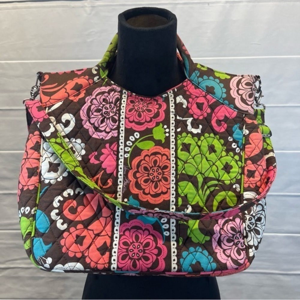Vera Bradley Brown Colorful Floral Quilted Handles/ Crossbody bag‎